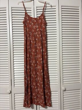 Rust Floral Maxi Dress with Spaghetti Straps